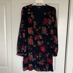 Lulu's Navy and Red Floral Long Sleeve Dress